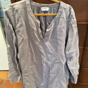 allen allen Linen Round-Neck Blouse in Light Gray